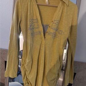 Yellow Long Sleeve Shirt with Graphic Design